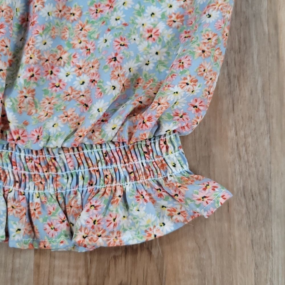 Light Blue Floral Smocked-Hem Cami Top - Picture 2 of 8